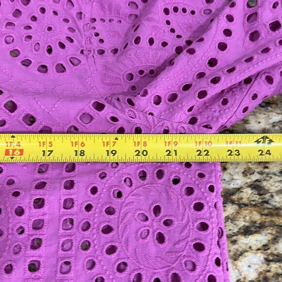 Chicos Cotton Fuschia Eyelet Billow-Sleeve Button Front Blouse Top Size 12 - Picture 8 of 9